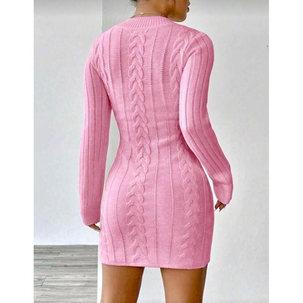 ❌SOLD❌Pink Sexy Bodycon Knit Sweater Dress Women's Small Casual Slim Long Sleeve - Picture 4 of 4